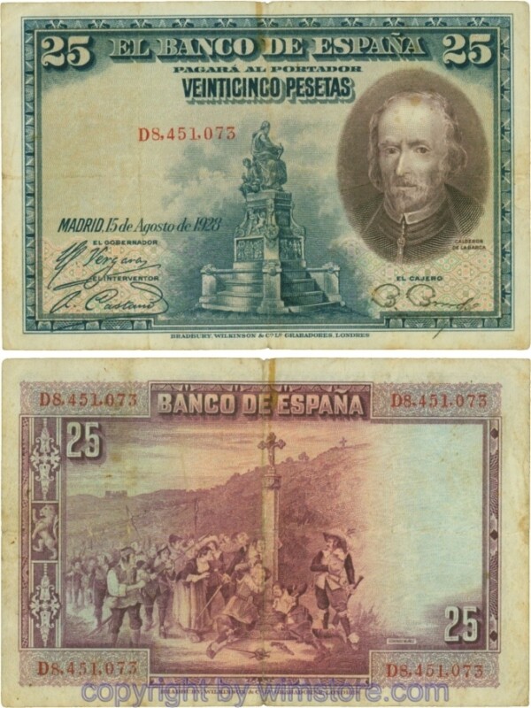 vg24011 Spanien, P 074b, 25 Pesetas 1928, Serie D; 5