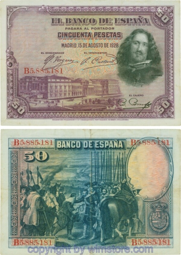 Spanien, P 075b, 50 Pesetas 1928, Serie B; 4
