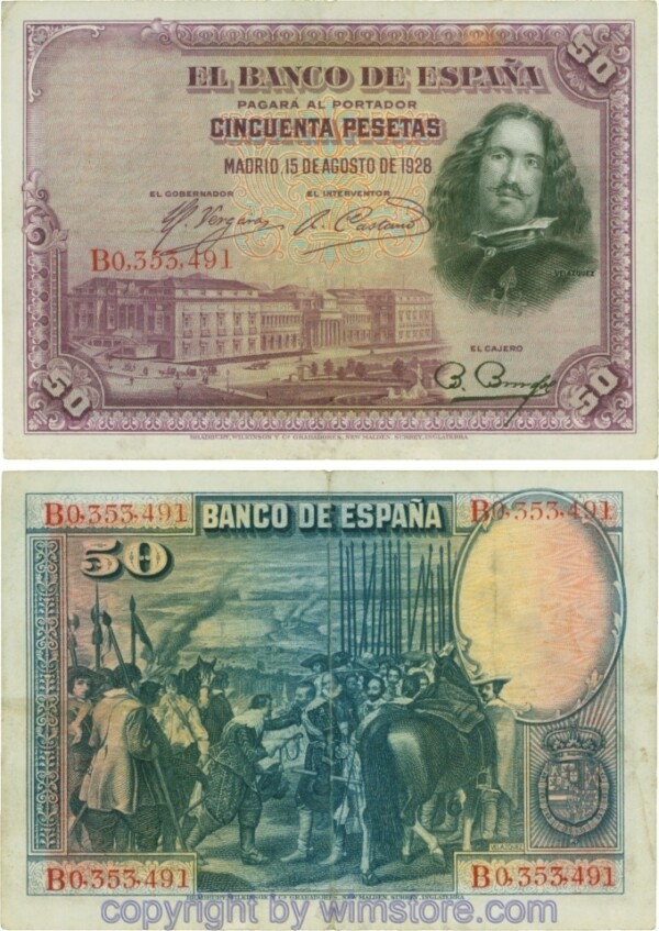 Spanien, P 075b, 50 Pesetas 1928, Serie B; 5
