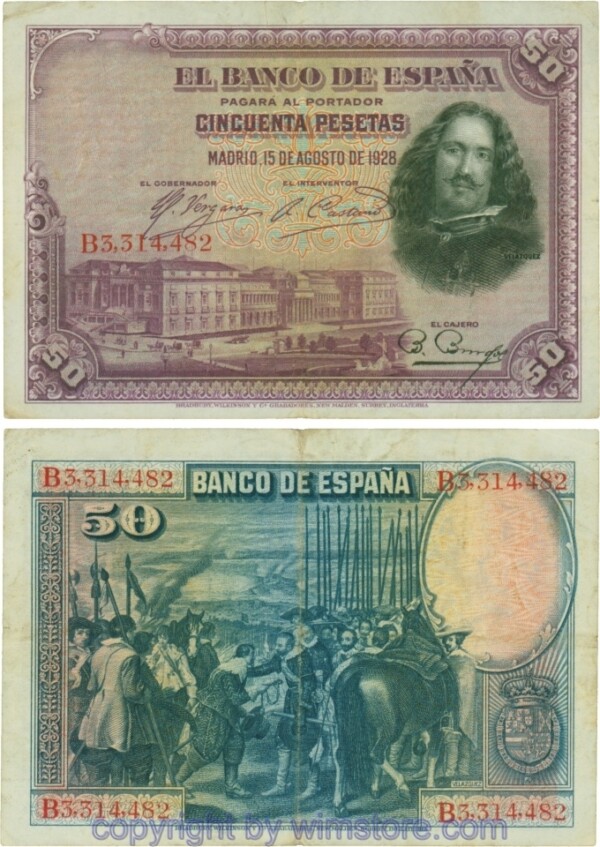 Spanien, P 075b, 50 Pesetas 1928, Serie B; 5