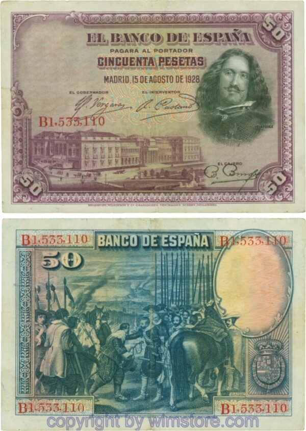 Spanien, P 075b, 50 Pesetas 1928, Serie B; 5