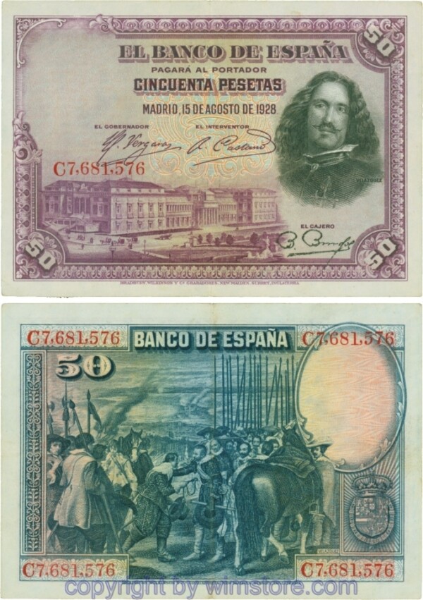 Spanien, P 075b, 50 Pesetas 1928, Serie C; 4