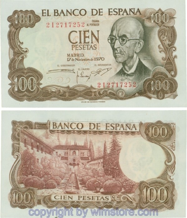 Spanien, P 152a, 100 Pesetas 1970, Serie I (2I); 3