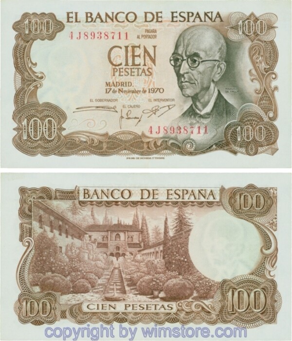 Spanien, P 152a, 100 Pesetas 1970, Serie J (4J); 3