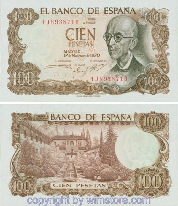 Spanien, P 152a, 100 Pesetas 1970, Serie J (4J); 3