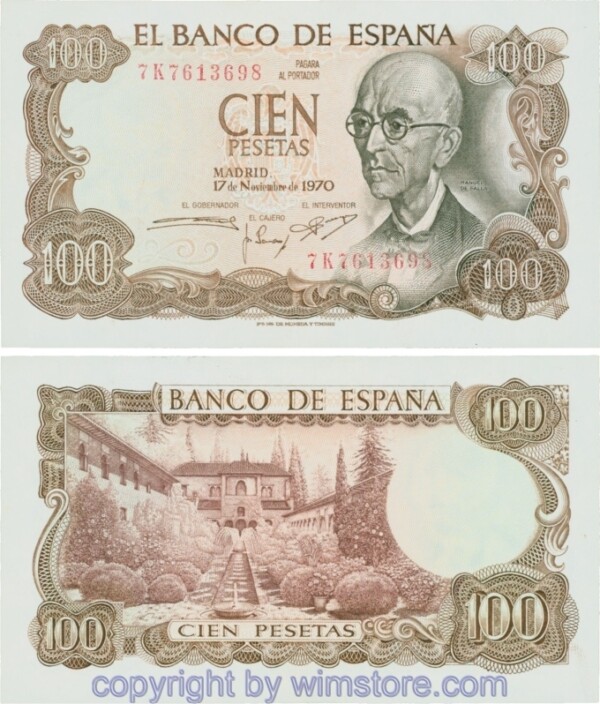 Spanien, P 152a, 100 Pesetas 1970, Serie K (7K); 2