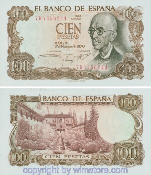 Spanien, P 152a, 100 Pesetas 1970, Serie K (7K); 1-