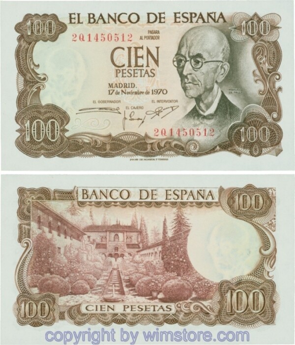 Spanien, P 152a, 100 Pesetas 1970, Serie Q (2Q); 2