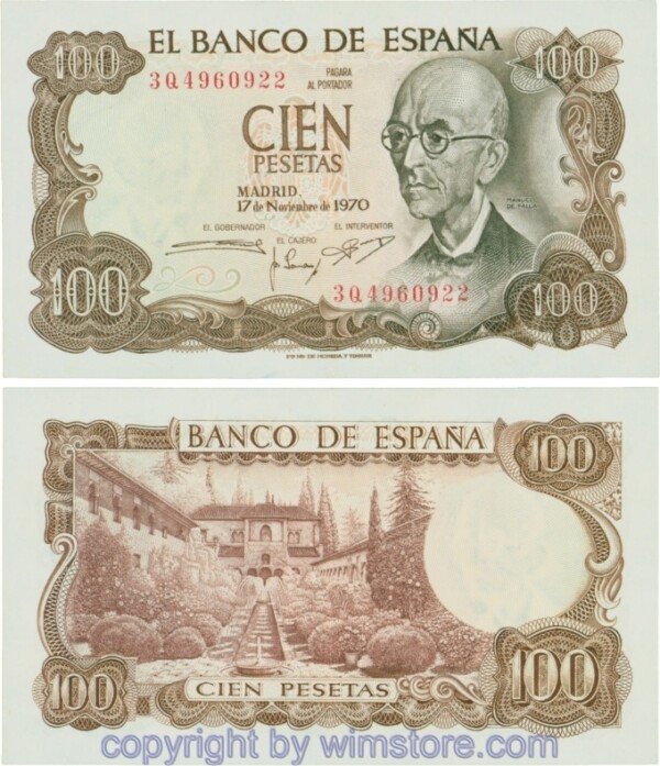Spanien, P 152a, 100 Pesetas 1970, Serie Q (3Q); 4