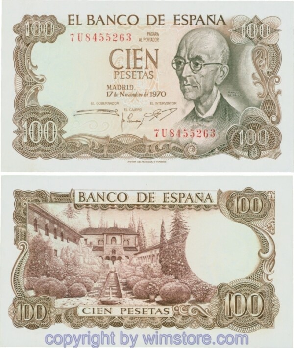 Spanien, P 152a, 100 Pesetas 1970, Serie U (7U); 3