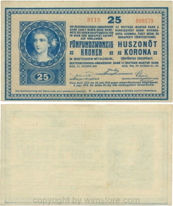 Ungarn, P 012.2, 25 Korona, 27.10.1918, KN 13 mm; 3