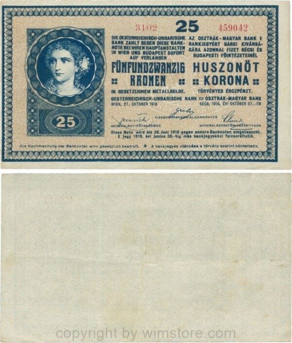 Ungarn, P 013.2, 25 Korona, 27.10.1918, KN 13 mm; 4