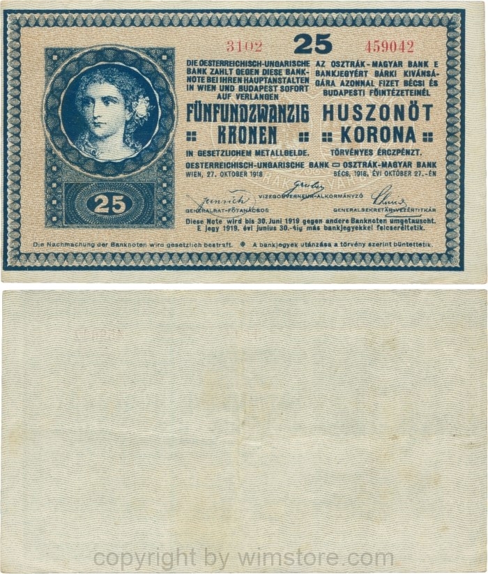 Ungarn, P 013.2, 25 Korona, 27.10.1918, KN 13 mm; 4