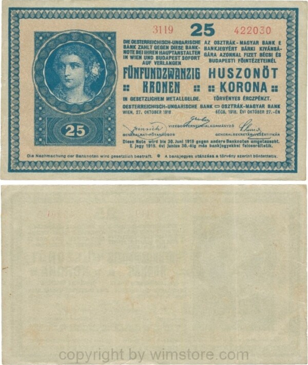 Ungarn, P 013.3, 25 Korona, 27.10.1918, KN 16 mm; 4