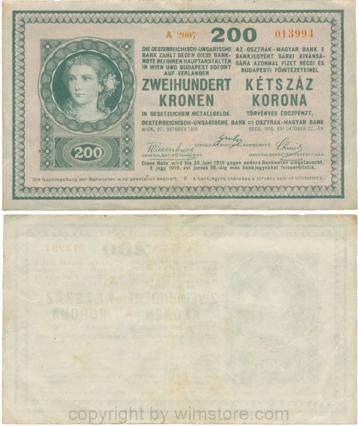 Ungarn, P 015.2, 200 Korona, 27.10.1918, Druck hell; 4