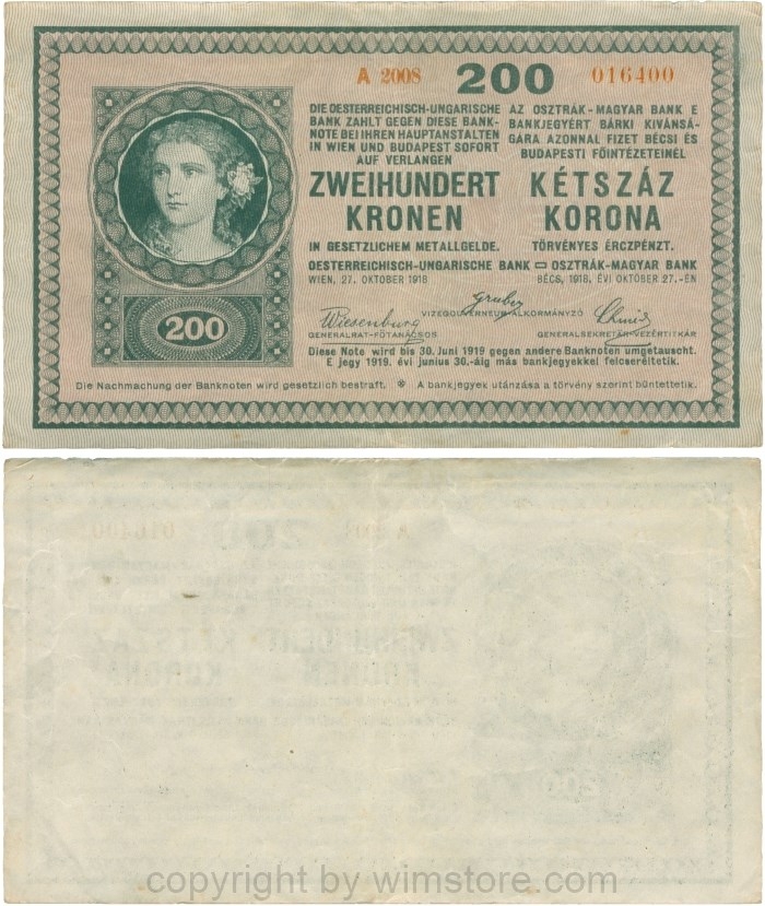 Ungarn, P 015.2, 200 Korona, 27.10.1918, Druck hell; 4