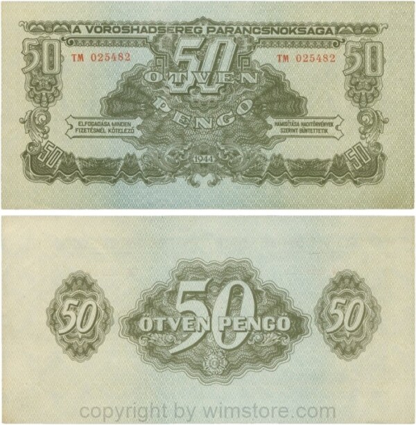 Ungarn, P M7.2, 50 Pengö 1944, Ziffer 4 in der KN ist offen