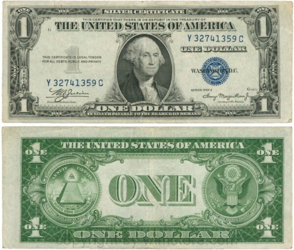 USA, P 416a, 1 Dollar 1935A, KN: Y-C, blaues Siegel, Sigantur: Julian & Morgenthau; 4-5