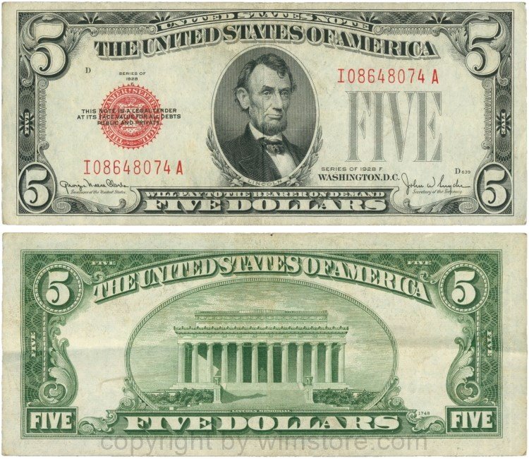 USA, P 379f, 5 Dollars 1928 F, KN: I-A, D, Signatur: Clark & Snyder; 4