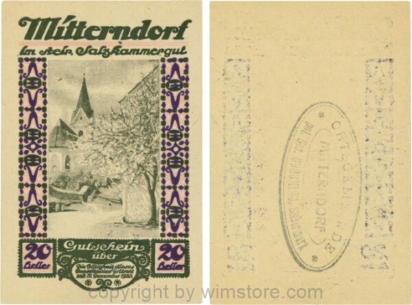 Mitterndorf, G0621IIfb, 20 Heller, Wertzahl violett, ovaler schwarzer Gemeindestempel mit 3 Zeilen; 1-