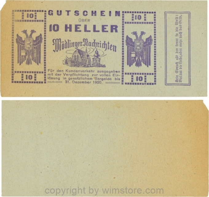 Mödling, P0624a, Privat - Mödlinger Nachrichten, 10 Heller; 4, Papierverlust