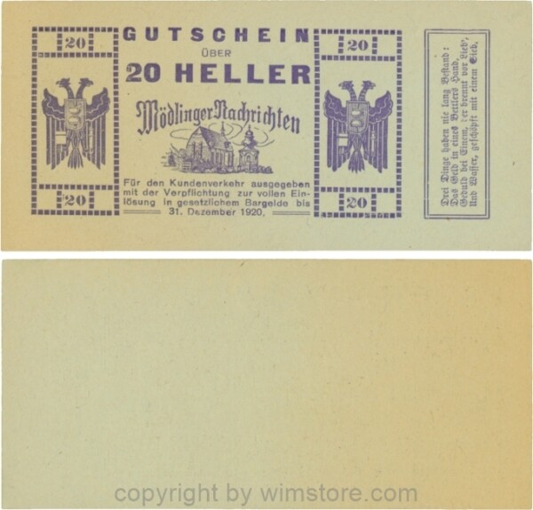 Mödling, P0624a, Privat - Mödlinger Nachrichten, 20 Heller; 1-