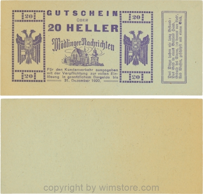 Mödling, P0624a, Privat - Mödlinger Nachrichten, 20 Heller; 1-