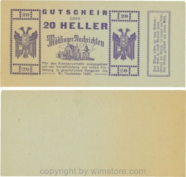 Mödling, P0624a, Privat - Mödlinger Nachrichten, 20 Heller; 1-