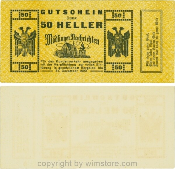Mödling, P0624a, Privat - Mödlinger Nachrichten, 50 Heller; 1-