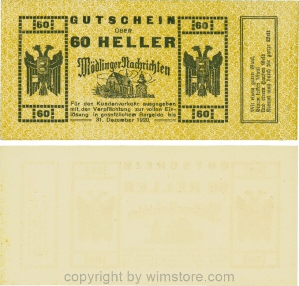 Mödling, P0624a, Privat - Mödlinger Nachrichten, 60 Heller; 1-