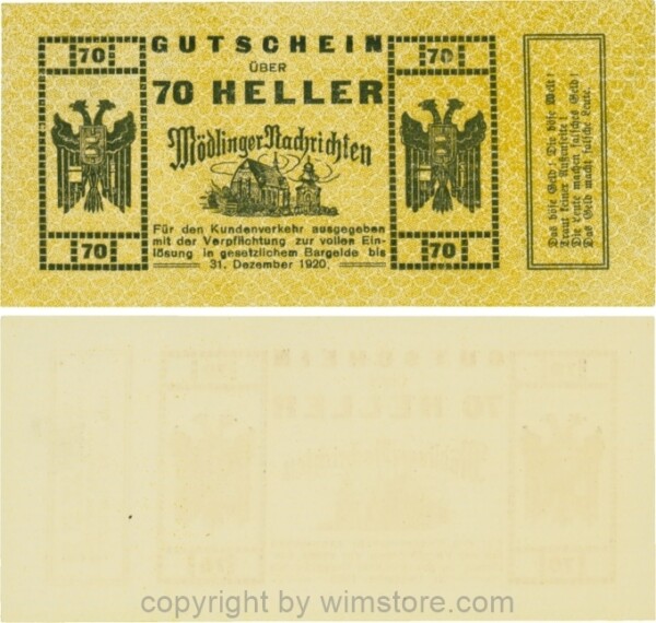 Mödling, P0624a, Privat - Mödlinger Nachrichten, 70 Heller; 1-