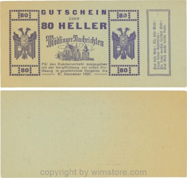 Mödling, P0624a, Privat - Mödlinger Nachrichten, 80 Heller; 1-