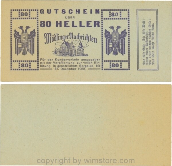 Mödling, P0624a, Privat - Mödlinger Nachrichten, 80 Heller; 1-