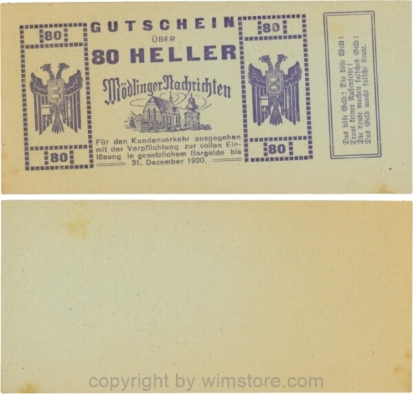 Mödling, P0624a, Privat - Mödlinger Nachrichten, 80 Heller; 2