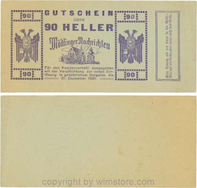 Mödling, P0624a, Privat - Mödlinger Nachrichten, 90 Heller; 2