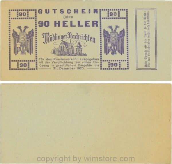 Mödling, P0624a, Privat - Mödlinger Nachrichten, 90 Heller; 2