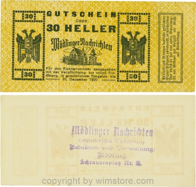 Mödling, P0624b, Privat - Mödlinger Nachrichten, 30 Heller, Stempel mit 5 Zeilen; 2