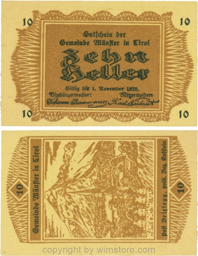 Münster, G0635I, 10 Heller, gelbes Papier, nicht im Katalog; 1