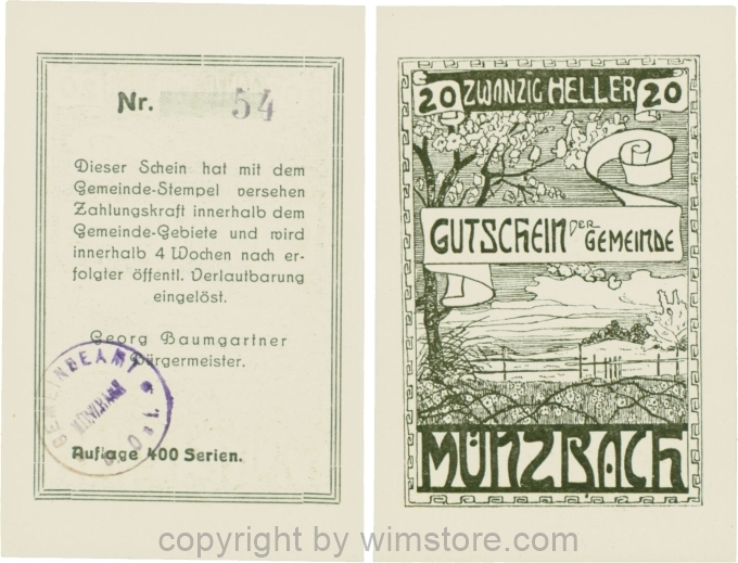 Münzbach, S0636IIIa, 20 Heller, schwarz, Auflage 400 Stück; 1
