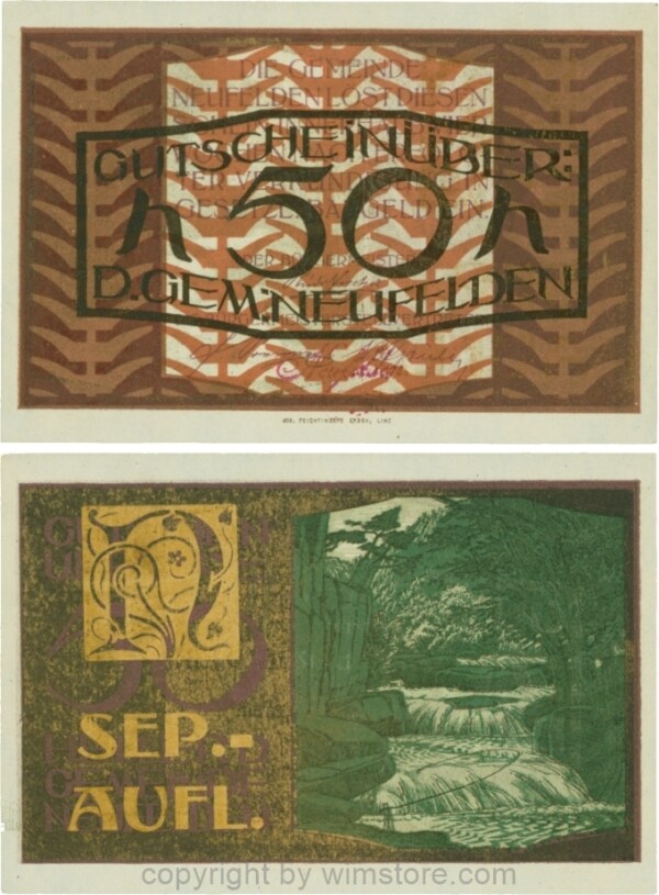Neufelden, S0644IId, 50 Heller, Separat-Auflage, gold; 1-