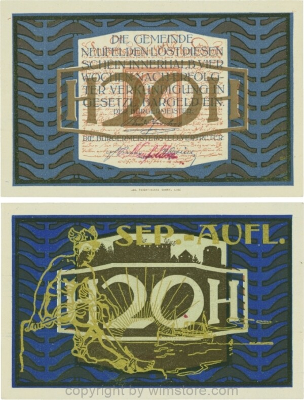 Neufelden, S0644IIe, 20 Heller, Separat-Auflage, grünbronze; 1-