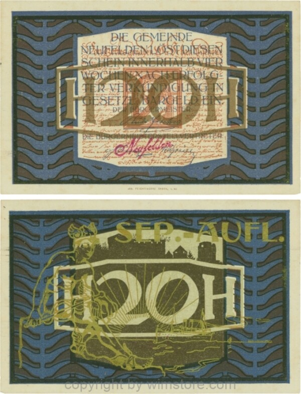 Neufelden, S0644IIe, 20 Heller, Separat-Auflage, grünbronze; 2