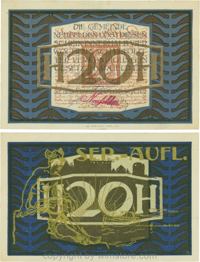 Neufelden, S0644IIe, 20 Heller, Separat-Auflage, grünbronze; 2