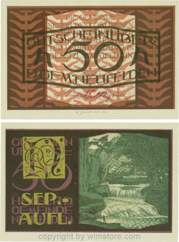 Neufelden, S0644IIe, 50 Heller, Separat-Auflage, grünbronze; 1-