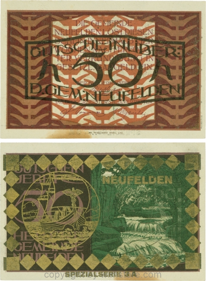 Neufelden, S0644IIl, 50 Heller, Spezialserie 3A, gold; 2, fleckig