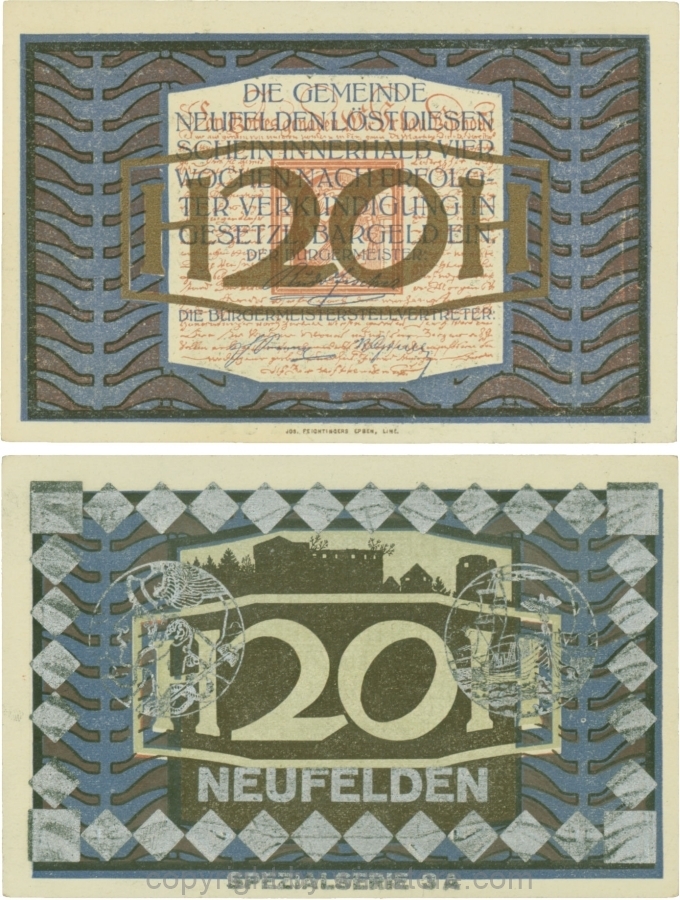Neufelden, S0644IIm, 20 Heller, Spezialserie 3A, silber; 2