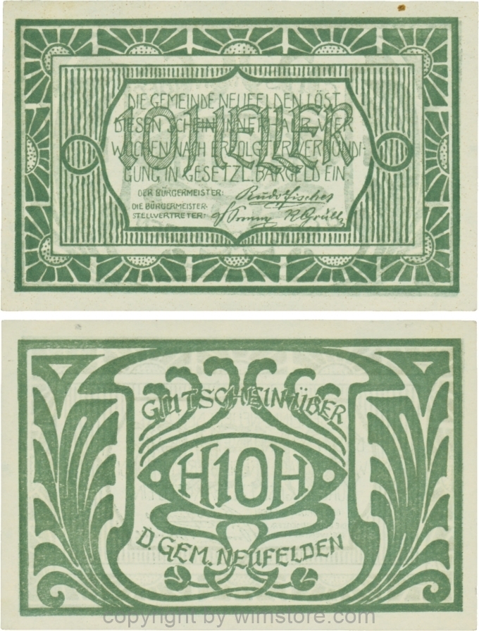 Neufelden, S0644IIIj, 10 Heller, Papier weiß, Druck grün; 2
