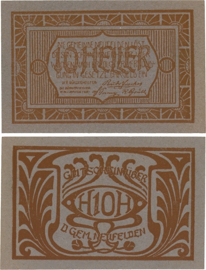 Neufelden, S0644IIIs, 10 Heller, Kartonpapier geriffelt, grau, Druck braun; 1
