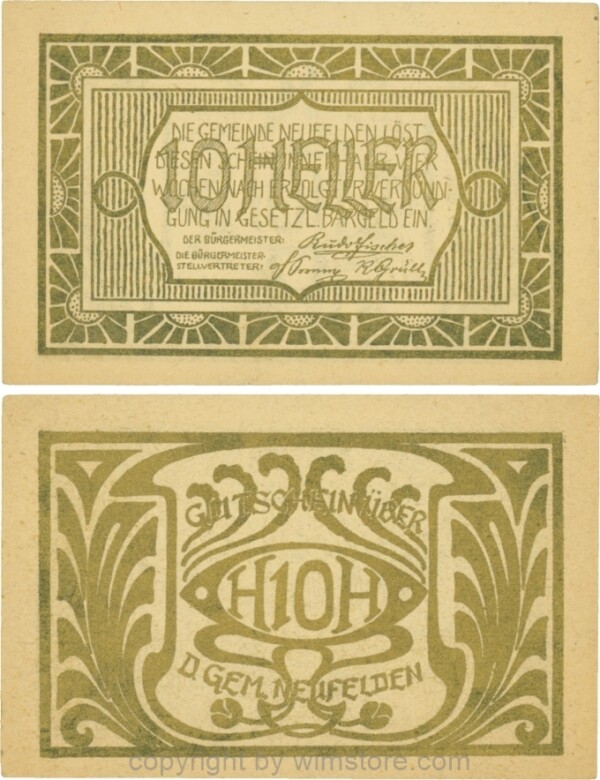 Neufelden, S0644IIIaa, 10 Heller, Papier dünn, glatt, gelblich, Druck gold; 1-