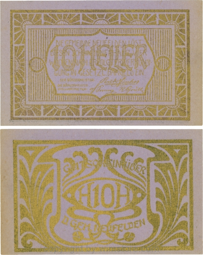 Neufelden, S0644IIIz, 10 Heller, Kartonpapier glatt, violett, Druck gold; 2